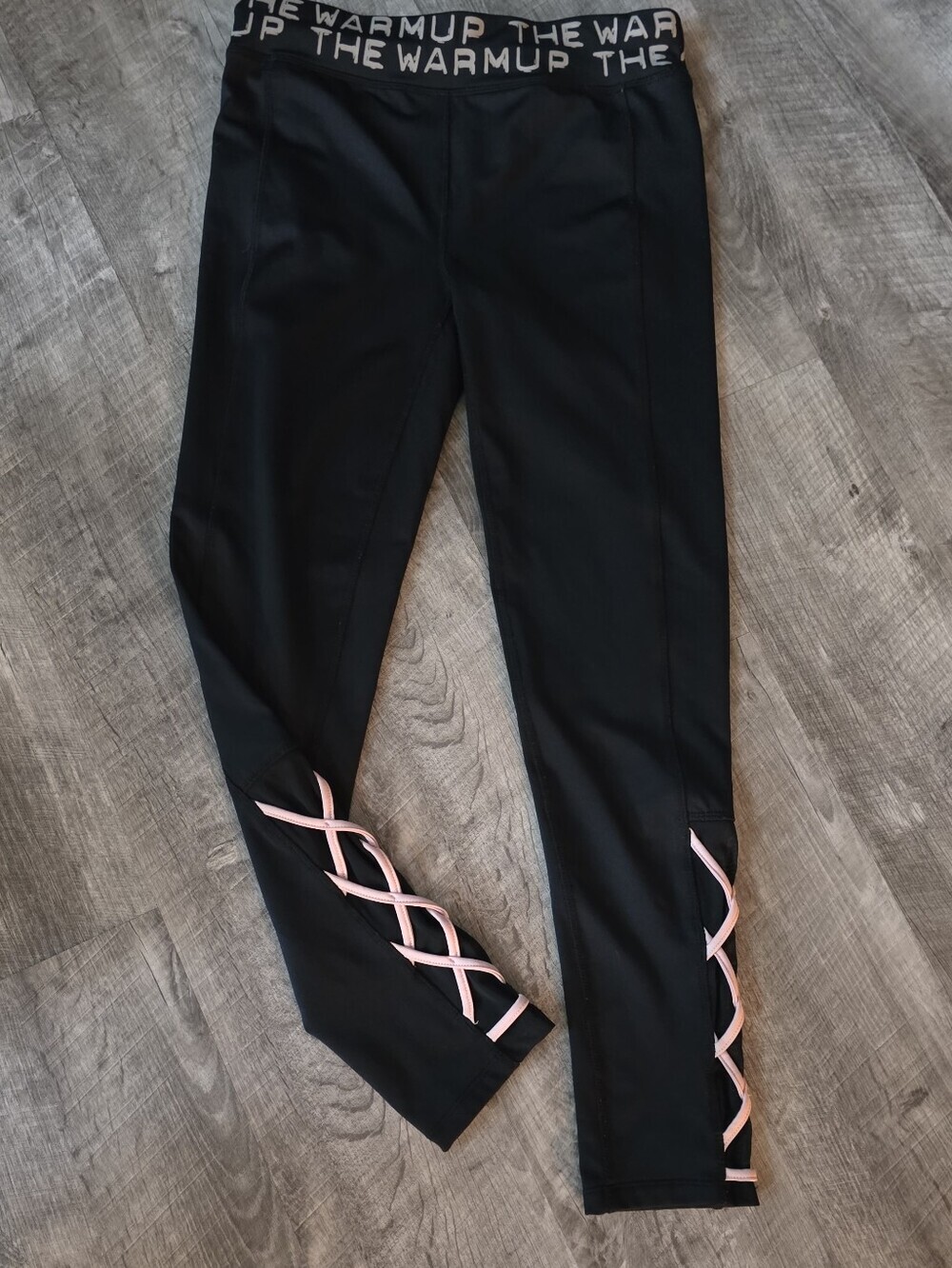 Jessica Simpson Black Leggings with Pink Lattice Trim